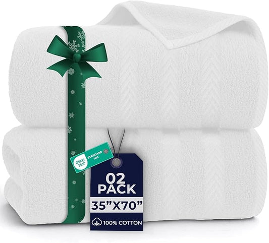 DAN RIVER 2 Pack Luxury Bath Sheets 35x70, 600 GSM, Soft & Quick Dry 100% Ring Spun Cotton Towels Ideal for Hotels, Spas, Gyms & Salons Extra Large, White
