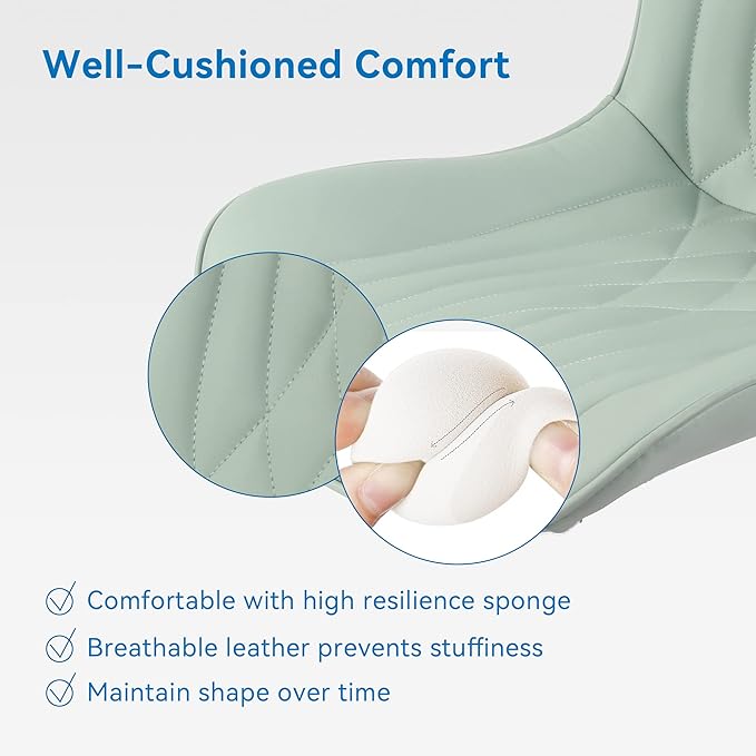 YOUNIKE Office Chair, Armless Desk Chair with Wheels, Home Office Computer Task Chairs, Modern Faux Leather Padded Vanity Chair, Adjustable Swivel Rolling Office Chair with Back, Mint Seafoam Green