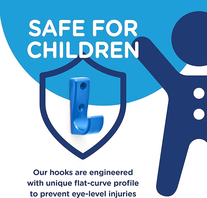 Heavy Duty Hooks for Hanging Coats, Jackets, Backpacks, Baseball Hats - Wall Mounted Rainbow Color Hangers for Kids, Perfect Hook for Classrooms, Bathroom Robes and Towels | J Hook 7-Pack