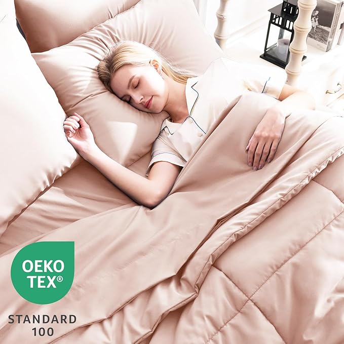 CozyLux Full Size Comforter Sets Blush Pink, 7 Pieces Bed in a Bag, Pink Comforter Full Size, All Season Bedding Sets with Stitch Quilted Comforter, Flat Sheet, Fitted Sheet, Pillowcases