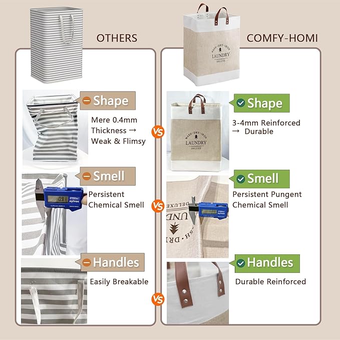 COMFY HOMI 2Pack 76L Laundry Basket & Hamper, Large Collapsible Waterproof Clothes Baskets with Handles, Freestanding Laundry Hampers for Bedroom Bathroom Dorm - 15.8x11.8x21.7 Inch - khaki