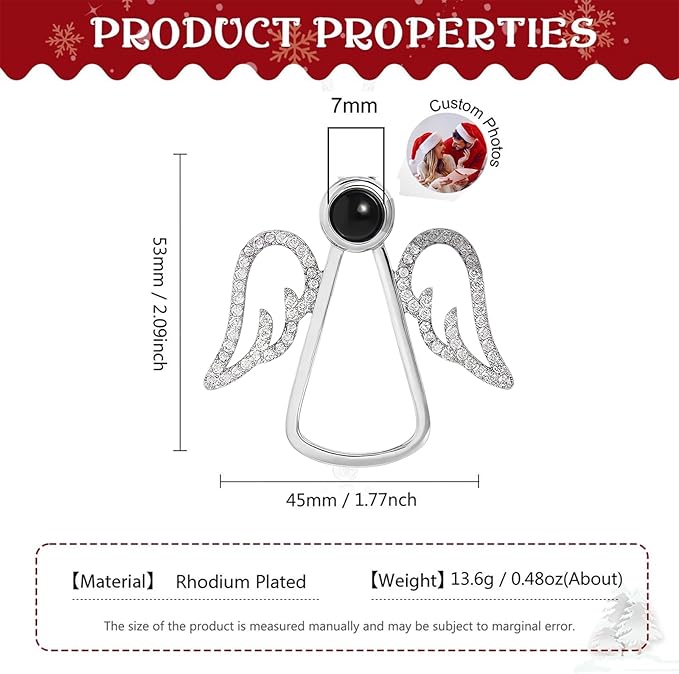 NAZENTI Personalized Christmas Ornament for Grandparents, Custom Angel Wings Photo Projection Ornament, Memorial Ornaments with Photo Inside for Tree Hanging Xmas, Family Remembrance Decor