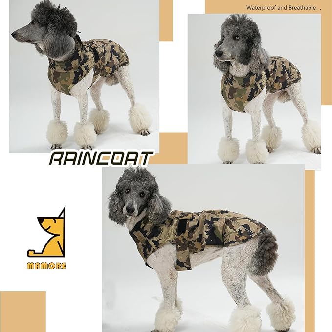 Waterproof Dog Raincoat with Reflective Strip, Adjustable Breathable Rain Coat Jacket with Leash Hole for Dogs (Camo, Medium)