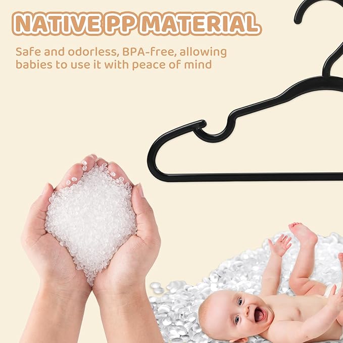 100 Pack Black Baby Hangers 12.91 Inch - Kids Non-Slip Clothes Hangers for Infant & Child, Durable Plastic Children's Hangers for Closet, Pants, Coats, Skirts