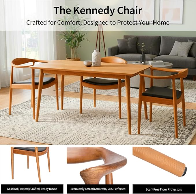 Tomile Upholstered Dining Chair Kennedy Armchair, Mid Century Modern Kitchen & Dining Chairs with PU Leather Cushion Seat, Hans Wegner Elbow Chair for Living Room Bedroom Office (Chestnut Color)