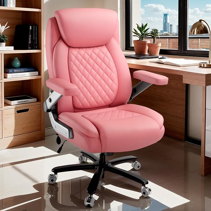 650LBS Big and Tall Office Chair with 5D Flip Arms and Thick Pocket Spring Cushion, Extra Wide Heavy Duty Office Chair with Adjustable Lumbar Support, Large High Back Computer Chair Dual Rubber Wheel