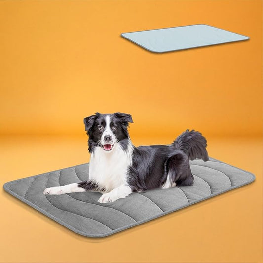 Cozyide Dog Crate Pad, Extra Large Reversible Dog Cooling Mat(Cool & Warm), Washable Soft Crate Mat for All Season, 40" L x 28" W, Dark Grey & Ocean Blue