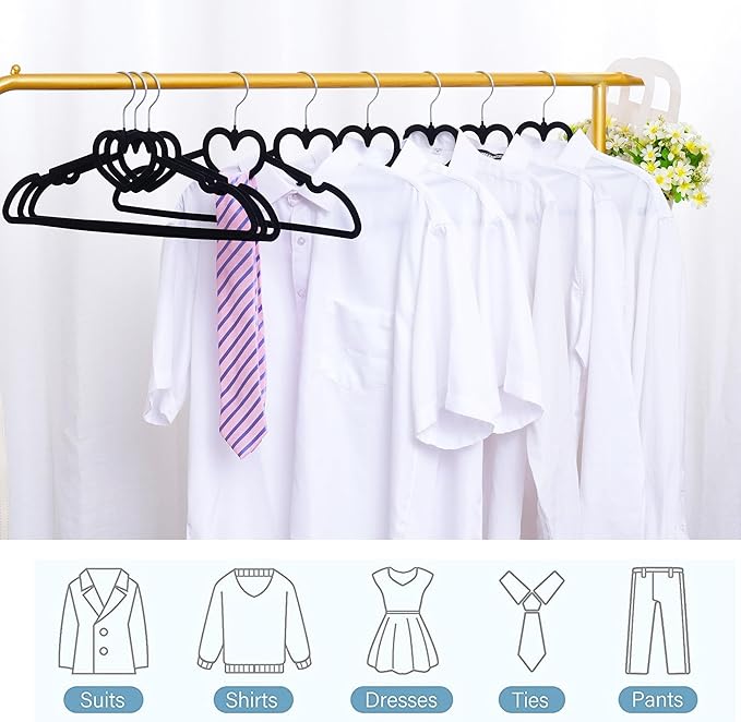 Velvet Hangers 20 Pack, 16" Non Slip Adult Hangers, Slim Clothes Hanger with 360 Degree Swivel Hook - Durable & Cute for Coats, Shirts, Dress (Black)
