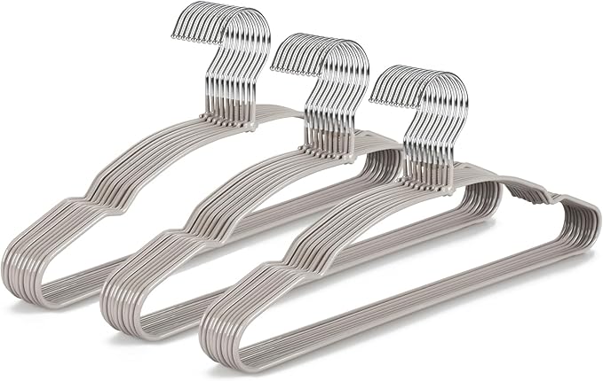 TOPIA HANGER Metal Hangers 30 Pack, Non Slip Clothes Hangers Space Saving, Heavy Duty Rubber Coated Wire Hanger for Coat, Shirt, Dress, Pants-Grey, CT12G30