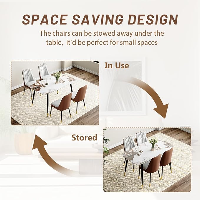 Small Dining Table Set for 4, 50'' Sintered Stone Table, Easy to Assemble, Suitable for Small Spaces