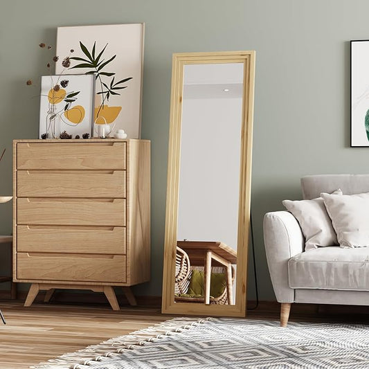 Full Length Mirror,65x22 Inch Full Length Mirror Wall Mounted,Vertical Hanging,Leaning Standing for Bedroom,Living Room,Rectangular Wooden Frame,Log Color.