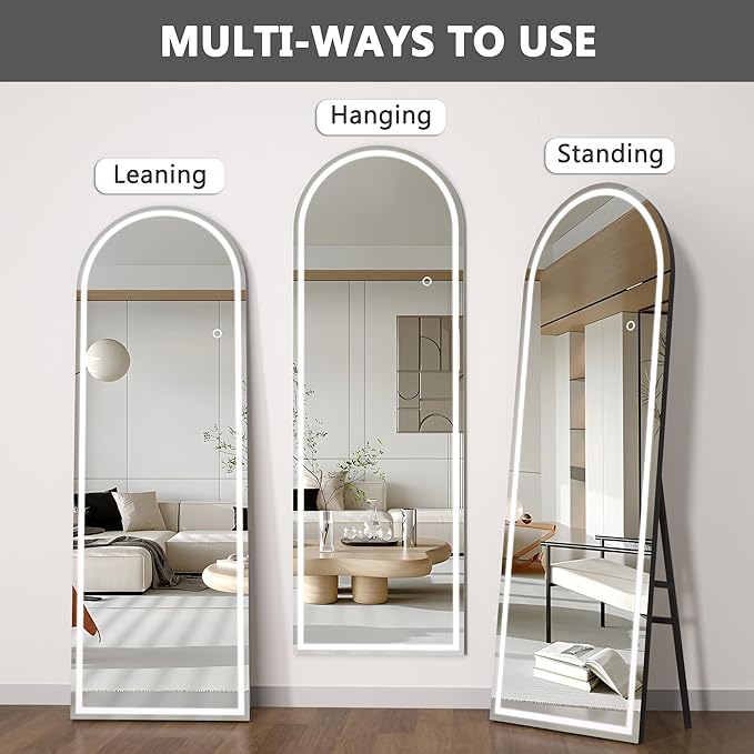Hasipu 79" X 36" Full Length Mirror with Lights, Black Frame Arch Led Mirror Full Length and 3 Colors Temperatures & Brightness Adjustable,Light Up Mirror Full Body for Bedroom Cloakroom Living Room