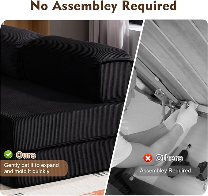 108" L Shaped Couch, Modular Sectional Sofa with Chaise, Cloud Boneless Couch with Deep Seat & Removable Pillow for Living Room, Bedroom,No Assembly Required（Black）