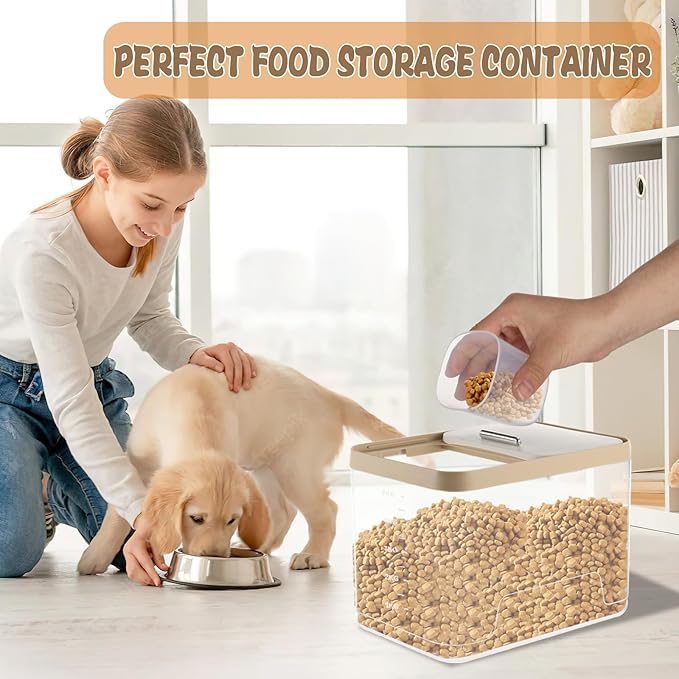 CIEOVO 2 Pack Airtight Dog Food Storage Container, 10Lbs Clear Pet Dog Food Storage Bin with Measuring Scoops for Rice Grain Pet Dog Cat Bird Dog Treat Storage Food Fresh