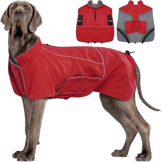 MIGOHI Dog Jacket,3XL Dog Coat Winter,Reflective Fleece Jacket Vest for Large Dogs,Adjustable Winter Coats for Dogs,Pet Coat for Chilly Cold Weather,German Shepherd,Red