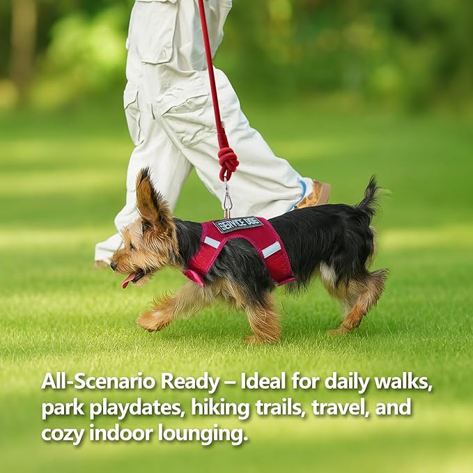 Dog Harness for Puppy – Adjustable Reflective Easy Put On Soft Mesh Vest for Small Dogs with 2 Patches (Burgundy Red,M)