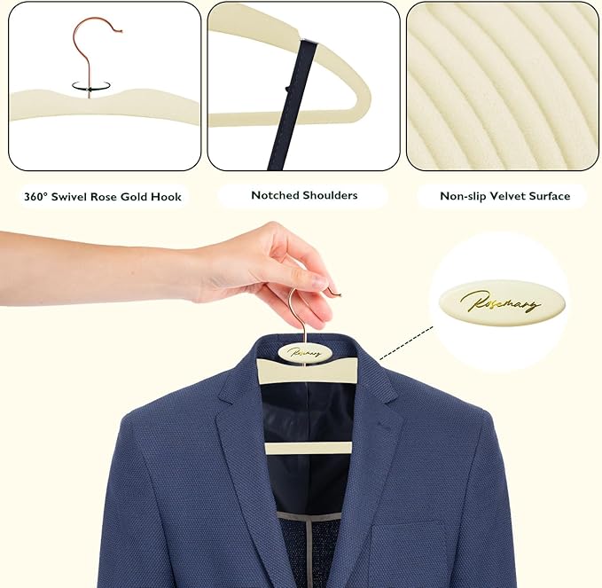 ManGotree Velvet Coat Hangers with Empty Aromatherapy Boxes, Non-Slip Short Neck Hangers, Ultra-Thin Space Saving Suit Hanger for Jacket, Shirt, Dress, Pants (22 Pack, Light Yellow)