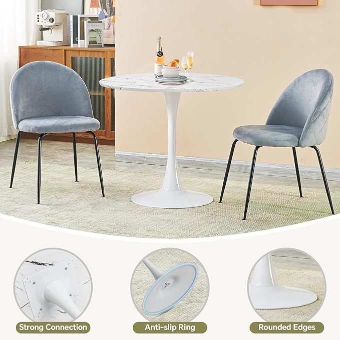 Small Space 31.5 Inch White Faux Marble Round Tulip Dining Table - Mid Century Pedestal Base Kitchen Table for 2-4 People - Easy Assembly & Easy to Clean