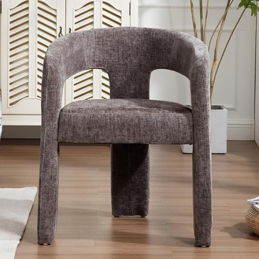 Modern Chenille Barrel Dining Chair Upholstered Fabric Dining Room Chair with Arm Comfy Accent Side Chair for Kitchen/Living Room/Reception, Charcoal Black, 1 PC