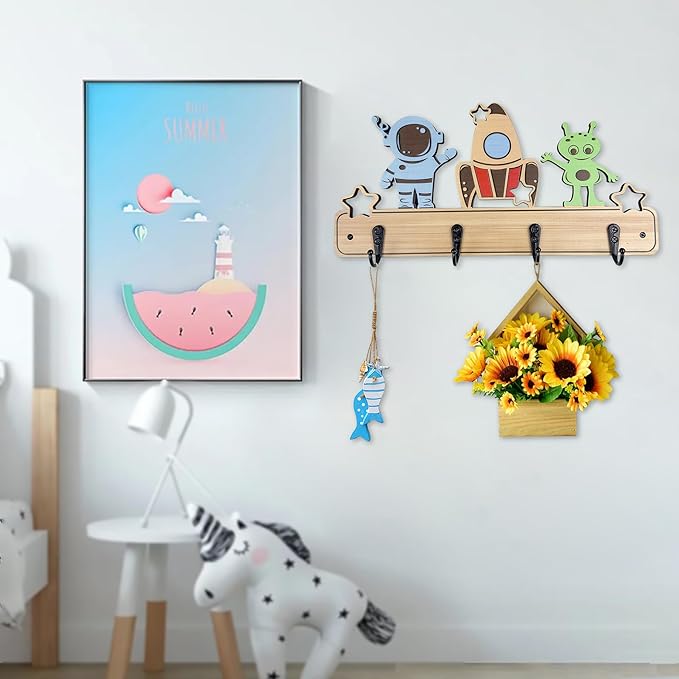 Dog Leash Holder for Wall Mount, Farmhouse Wooden Dog Claw Hooks, Paws Key Rack Accessories for Rustic Home Decor (Space)