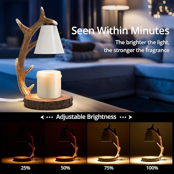 Candle Lamps,Candle Warmer Lamp with Timer Dimmer for New Home Bedroom Decoration Handcrafted with Resin Reindeer Antler Design Desktop lamp，Hand-Painted Night Desk lamp Creative Birthday Gifts