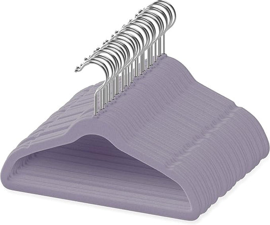 50 Premium Velvet Baby Hangers 11.8" Inch Non-Slip Infant, Ultra Slim Space-Saving Children Closet Hangers, 360° Swivel Hook, Strong & Durable Baby Toddler Kids Clothes Hanger, Purple