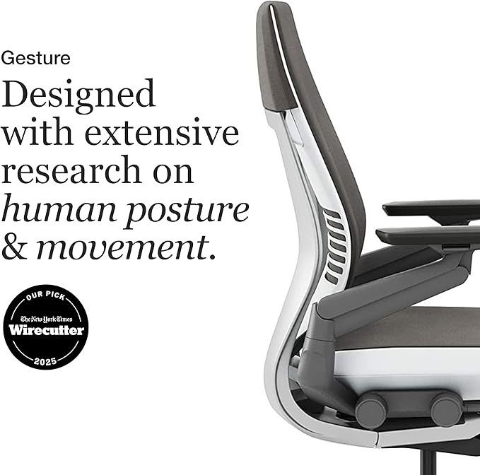 Steelcase Gesture Office Chair - Ergonomic Work Chair with Wheels for Carpet - Comfortable - Intuitive-to-Adjust for Desk - 360-Degree Arms - Graphite Gray Fabric