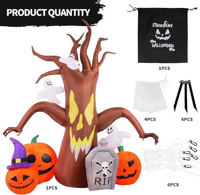 Max Fun 8FT Halloween Inflatables Decorations Inflatable Dead Tree Outdoor Decorations with LED Lights Built-in Blow Up Yard Decoration Pumpkin Ghost for Outdoor Garden Lawn(8Ft-Halloween Dead Tree)