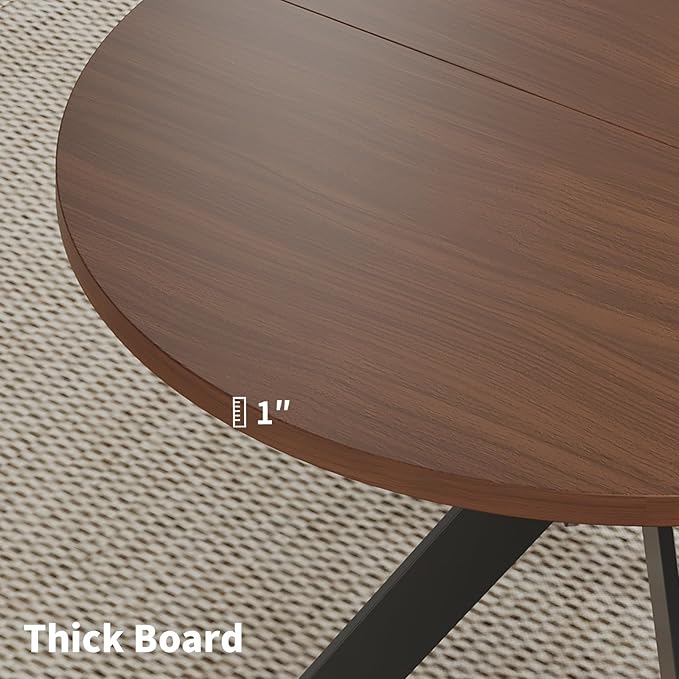 Walnut Round Dining Table Set for 4, Mid-Century Modern Kitchen Table and Chairs, Small Space Dining Room Furniture for Apartment, Breakfast Nook or Studio (Walnut Wood-Dining Table Only)