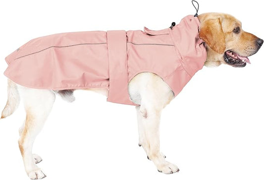 Waterproof Dog Raincoat with Reflective Strip, Adjustable Breathable Rain Coat Jacket with Leash Hole for Dogs (Pink, Medium)