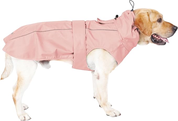 Waterproof Dog Raincoat with Reflective Strip, Adjustable Breathable Rain Coat Jacket with Leash Hole for Dogs (Pink, X-Large)