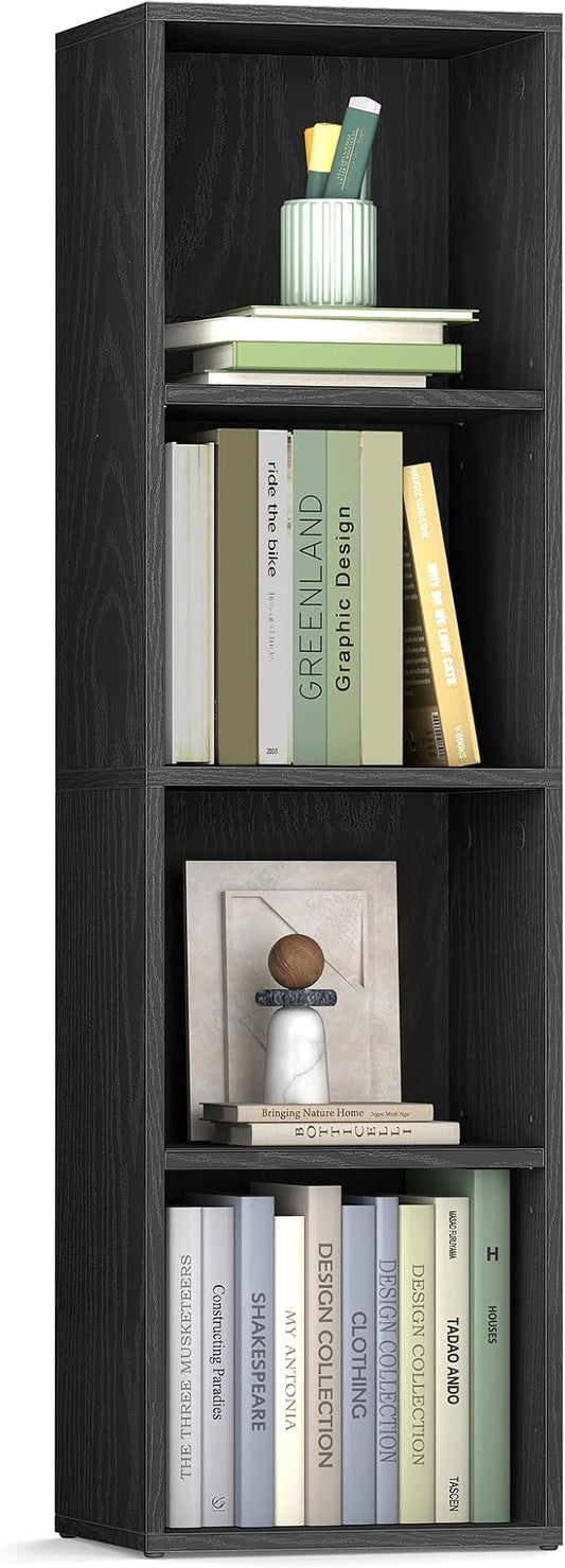 VASAGLE Custos Collection - Bookshelf, 4-Tier Bookcase, Book Shelf, Open Storage Shelf, 9.4 x 11.8 x 41.7 Inches, for Living Room, Home Office, Dining Room, Ebony Black ULBC434B01