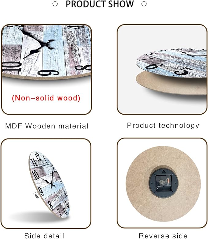 XNM Wooden Wall Clocks Battery Operated 16 Inches or Larger Farmhouse Clock for Living Room Decor Silent Wall Clock Non Ticking (MDF No Solid Wood)