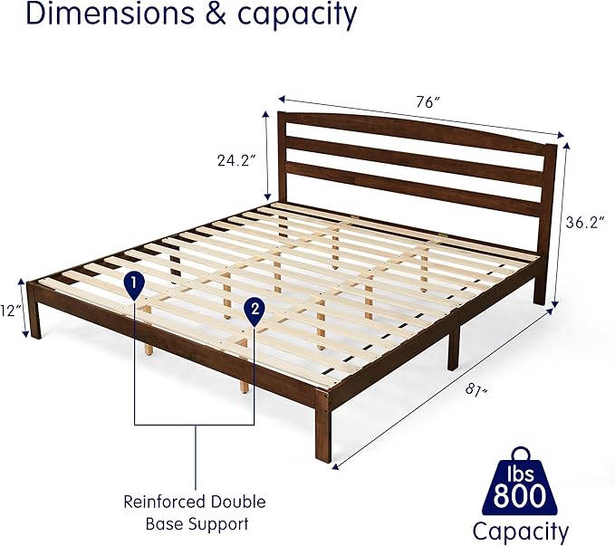 Hokway Wood King Bed Frame and Headboard- No Wobble,Noise-Free,Easy Assembly with Precise Holes,12 in Reinforced Center Legs,No Box Spring Needed,Walnut