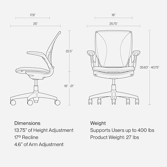 Humanscale World LM Black Catena Mesh Ergonomic Office Chair for Desk with Slate Gray Autumn Seat, Adjustable Simple Desk Chair, Black Frame