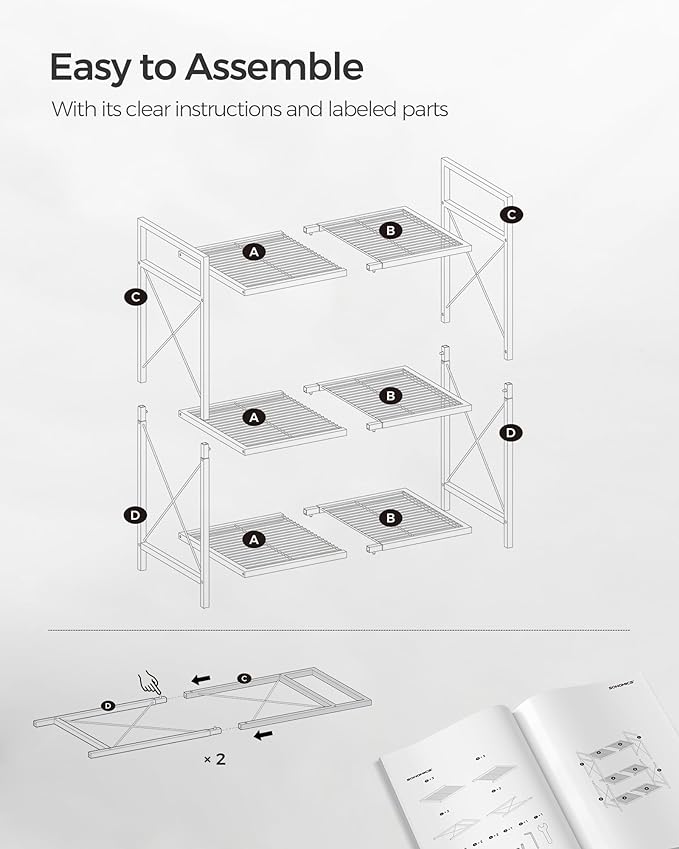 SONGMICS 3-Tier Metal Storage Rack with Wheels, Mesh Shelving Unit with X Side Frames, 31.5-Inch Width, for Entryway, Kitchen, Living Room, Bathroom, Industrial Style, White UBSC183W01