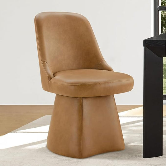 Swivel Dining Chairs Set of 1, Upholstered Mid Century Modern Deskchair with High Back, Faux Leather Kitchen Chairs for Dining Room, Bedroom, Dressing Room, Brown