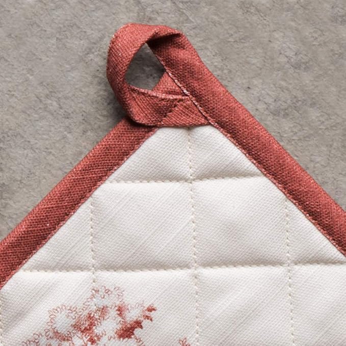 Maison d' Hermine Pot Holders 100% Cotton Heat Resistant Potholders 8" x 8" Hot Pads with Loop for Thanksgiving Christmas Decorations BBQ Cooking Baking Handling Hot Pans (Pack of 1, Holy Jouy - Red)