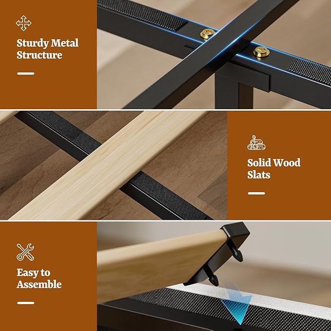 IKIFLY King Size Bed Frame with Hidden Storage Headboard & 4 Drawers, 49.2” Tall Upholstered Wingback Headboard with LED Lights and Charging Station, No Box Spring Needed, Solid Wood Slats, White