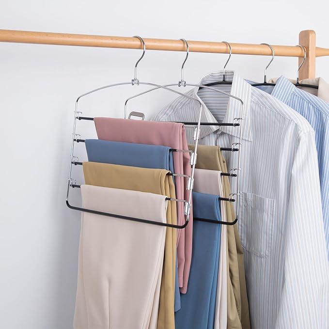 Multi-Layer Metal Pants Hangers, 3 Pack, 5 Swing Arms, Non-Slip