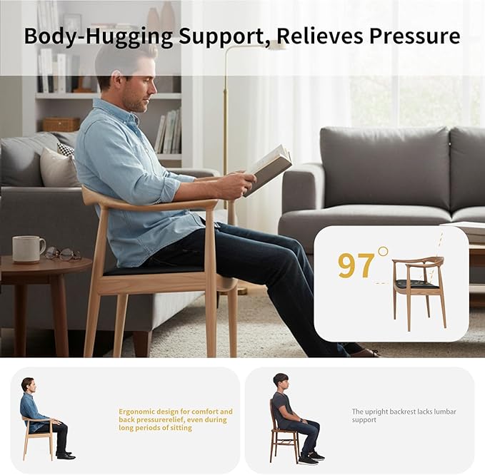 Tomile Upholstered Dining Chair Kennedy Armchair, Mid Century Modern Kitchen & Dining Chairs with PU Leather Cushion Seat, Hans Wegner Elbow Chair for Living Room Bedroom Office (Natural Wood Color)