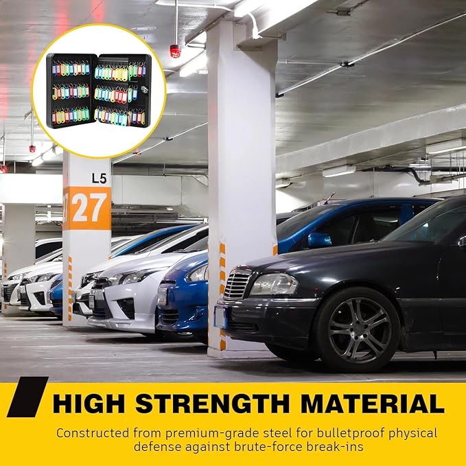 Ripeng 108-Keys Key Lock Box Wall Mount Steel Cabinet Security Holder with Tags and Hooks Key Organizer Wall Safe Storage for Car Office Hotel House Rental Business, Black