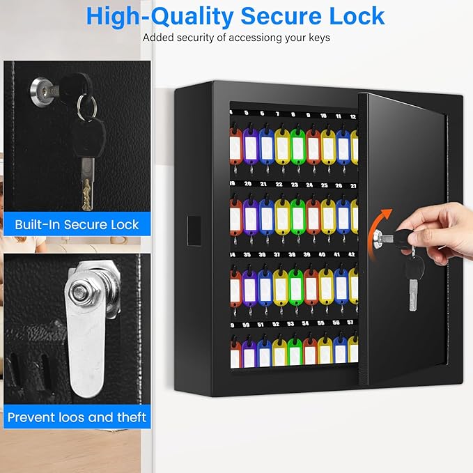 100 Keys Key Lock Box, Anti-Theft Key Cabinet with Key Tags, Key Organizer Wall Mount for Car Garage House Rental Office Business