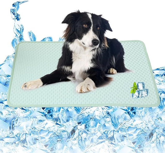 SOMOYA Dogs Cooling Mat Pet Cooling Pads Blanket Sleeping Kennel Mat,Washable Ice Silk Sleep Mat Pad Breathable for Large Dogs Cats (Green, Small (17.7x23.6 in))