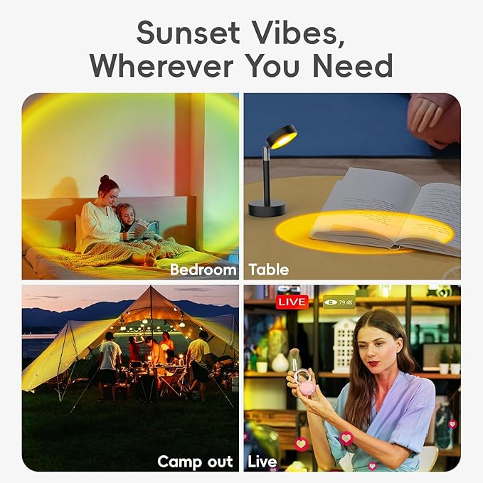 LED Sunset Lamp - Sunset Lights Night Lights LED Projector Floor Lamp Atmosphere Light Night Light for Bedroom Livingroom Party Bar Store, USB Charging