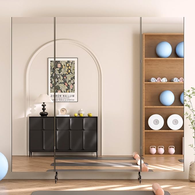 brisafe Full Length Mirror with 360° Wheels, 87"x79" Foldable Floor Mirror with Nano-Tech Shatterproof Film - Ultra-Large Mobile Mirror for Home Gym, Dance Studio & Commercial Spaces (Black)