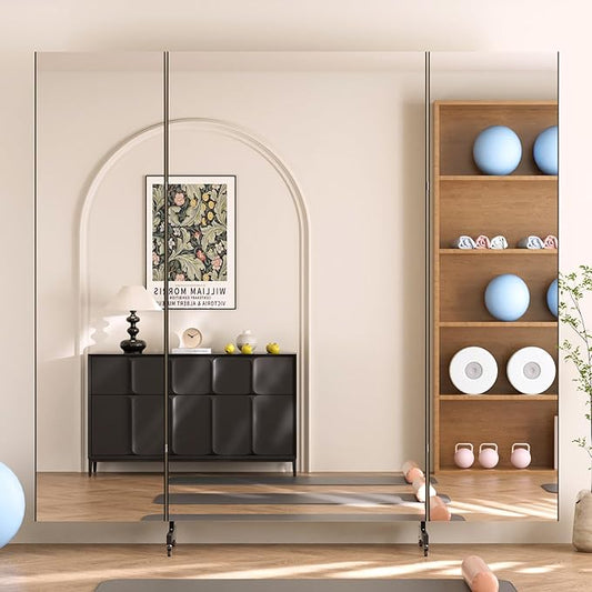 brisafe Full Length Mirror with 360° Wheels, 87"x79" Foldable Floor Mirror with Nano-Tech Shatterproof Film - Ultra-Large Mobile Mirror for Home Gym, Dance Studio & Commercial Spaces (Black)