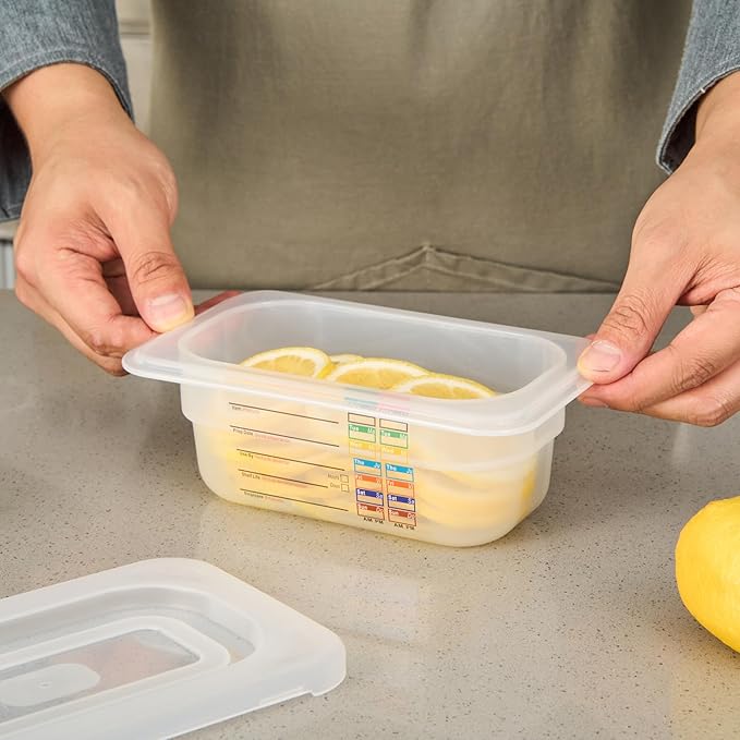 Restaurantware Food Pans Pack of 10 Plastic Rectangle Food Containers 1/9 Size with Traceability Label, Storage Containers Dishwashable Hot Cold Friendly for Restaurants Buffet Commercial Use