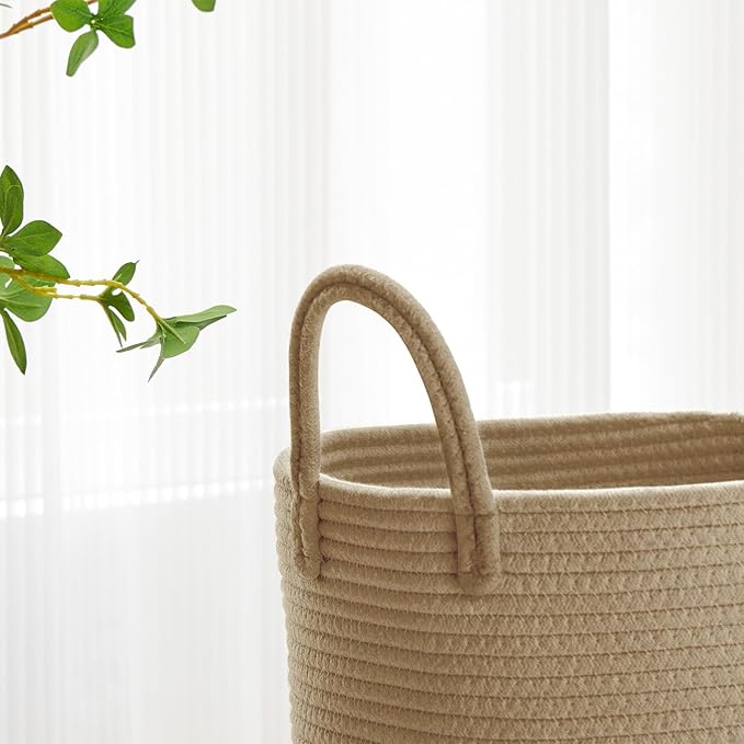 VIPOSCO Large Laundry Hamper, Tall Woven Rope Storage Basket for Blanket, Toys, Dirty Clothes in Living Room, Bathroom, Bedroom - 72L Jute