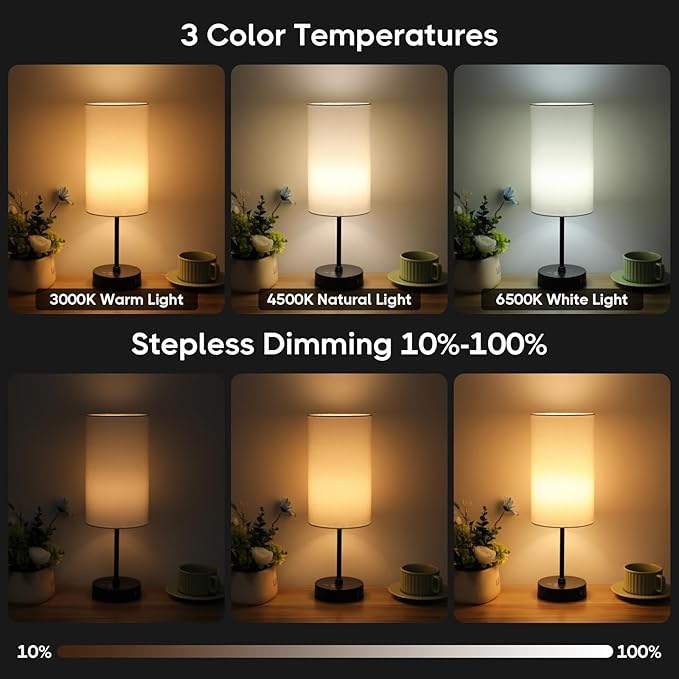 Unicozin 17Inch Table Lamp, 3 CCT 3000K/4500K/6500K & RGB Color Changing, Stepless Dimmable Bedside Lamp for Reading, Ambience Nightstand Light for Home Decor Party, Cream Shade